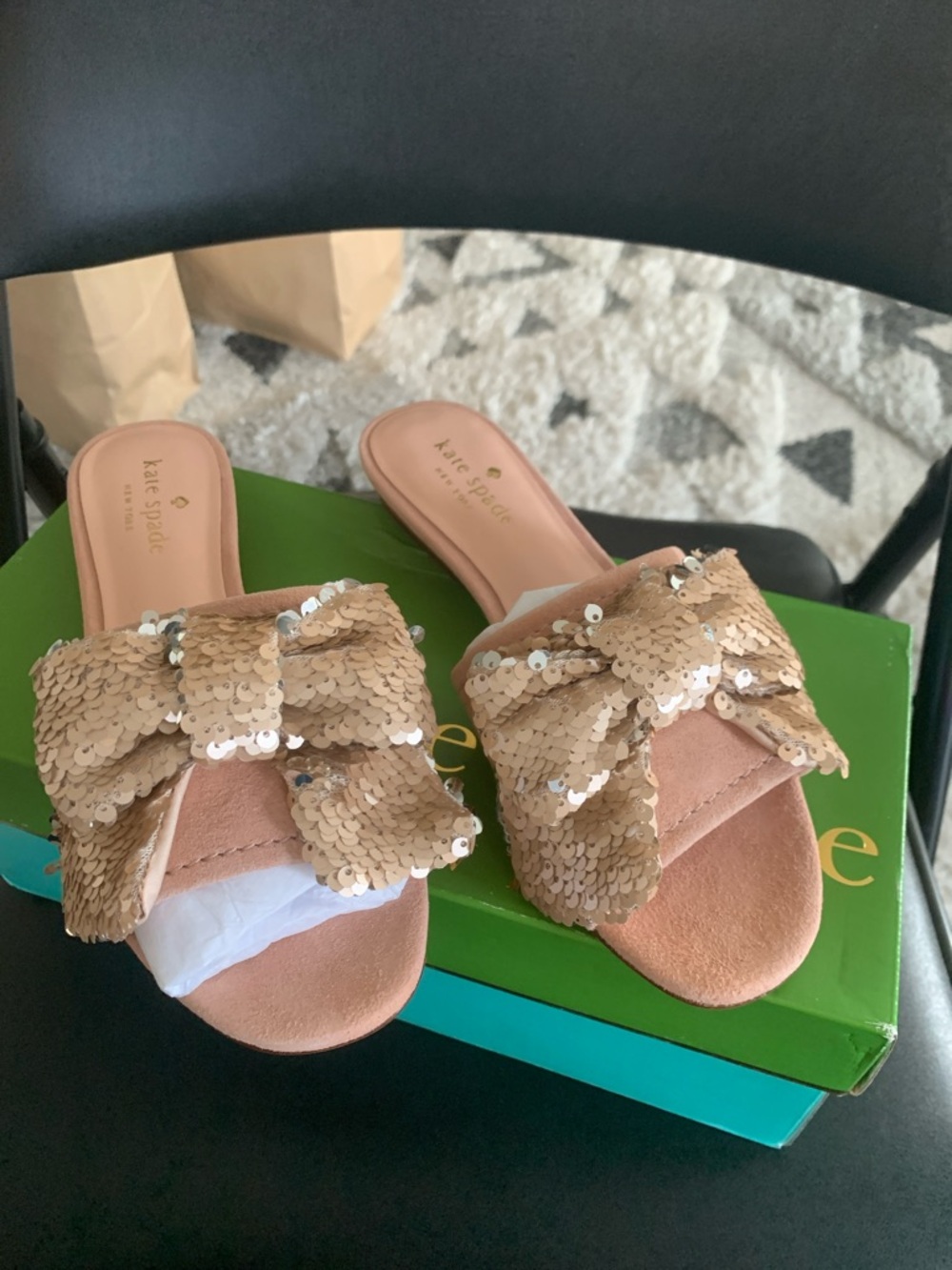 Sequin bow flats